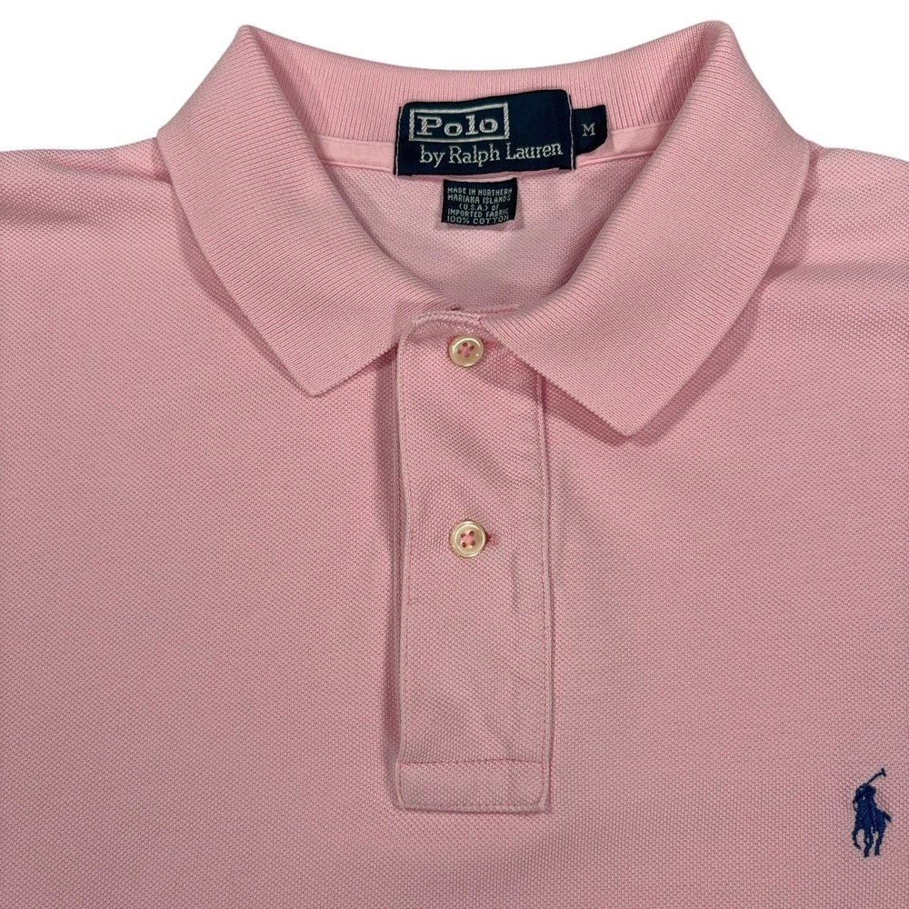 Vintage Y2K Polo Ralph Lauren Mesh Polo Shirt Mens M Pink Blue Pony Short Sleeve - Picture 3 of 9